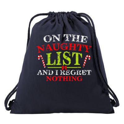 Funny On The List Of Naughty And I Regret Nothing Christmas  Drawstring Bag