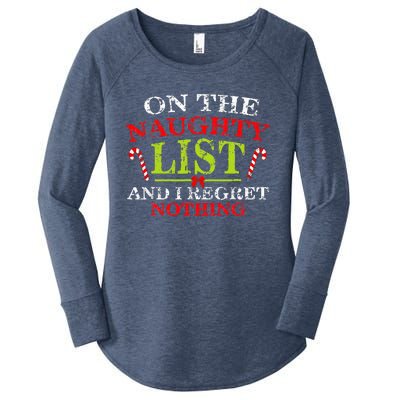 Funny On The List Of Naughty And I Regret Nothing Christmas  Women's Perfect Tri Tunic Long Sleeve Shirt