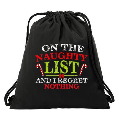 Funny On The List Of Naughty And I Regret Nothing Christmas Drawstring Bag