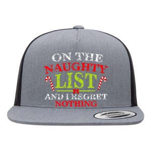 Funny On The List Of Naughty And I Regret Nothing Christmas Flat Bill Trucker Hat