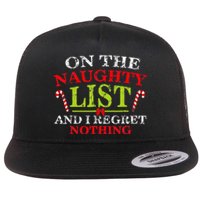 Funny On The List Of Naughty And I Regret Nothing Christmas Flat Bill Trucker Hat