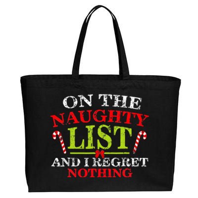 Funny On The List Of Naughty And I Regret Nothing Christmas Cotton Canvas Jumbo Tote