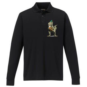 Funny Oktoberfest Tyrannosaurus Rex T Rex Dinosaur Performance Long Sleeve Polo