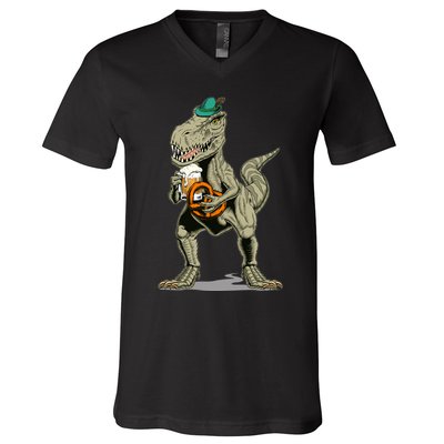 Funny Oktoberfest Tyrannosaurus Rex T Rex Dinosaur V-Neck T-Shirt