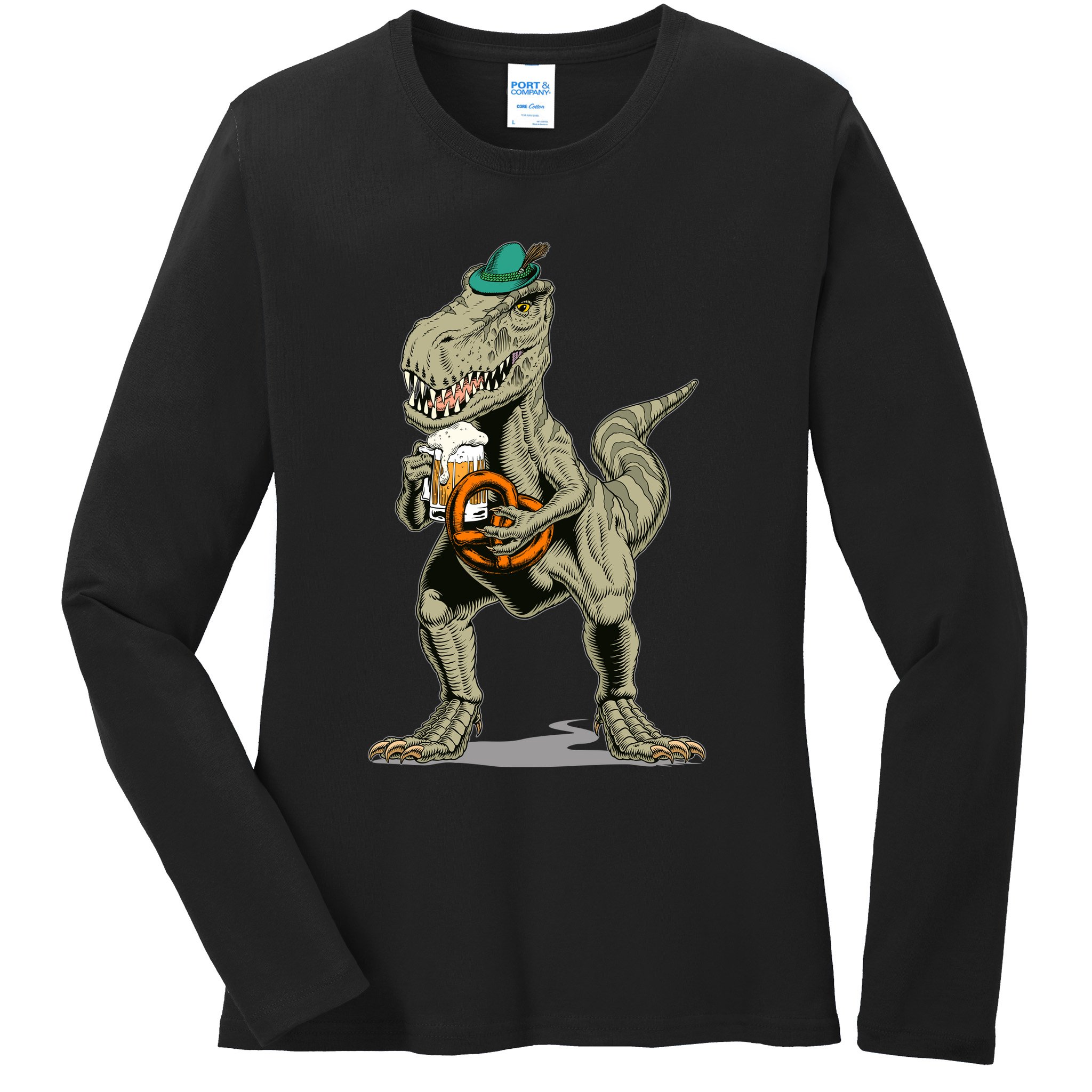 Funny Oktoberfest Tyrannosaurus Rex T Rex Dinosaur Ladies Long Sleeve Shirt