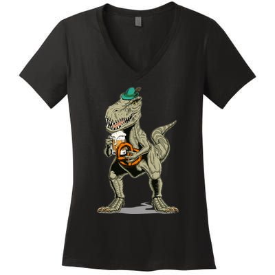 Funny Oktoberfest Tyrannosaurus Rex T Rex Dinosaur Women's V-Neck T-Shirt