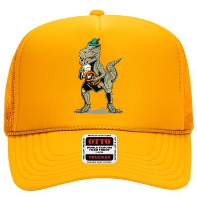 Funny Oktoberfest Tyrannosaurus Rex T Rex Dinosaur High Crown Mesh Back Trucker Hat