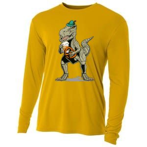 Funny Oktoberfest Tyrannosaurus Rex T Rex Dinosaur Cooling Performance Long Sleeve Crew