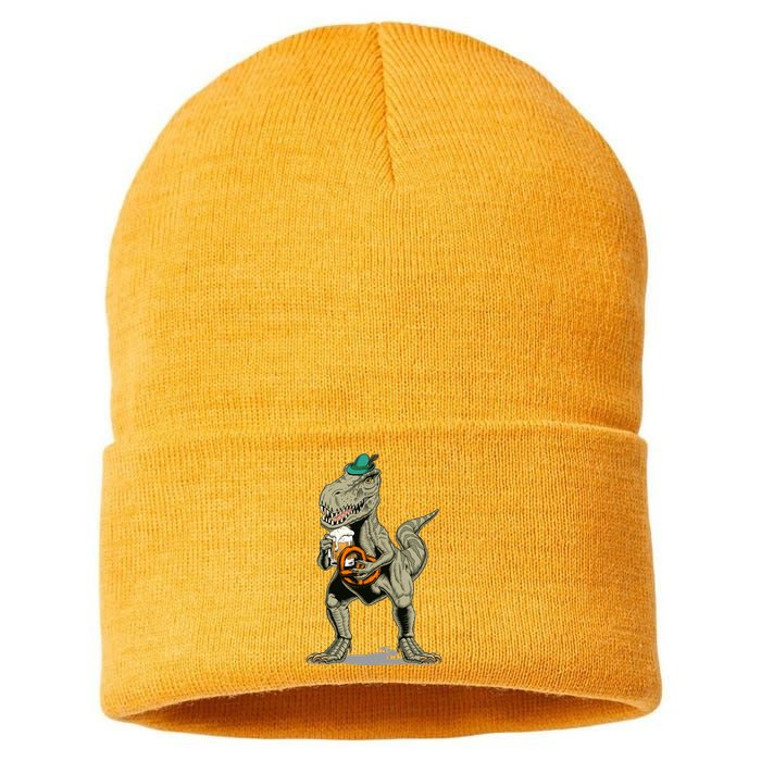 Funny Oktoberfest Tyrannosaurus Rex T Rex Dinosaur Sustainable Knit Beanie