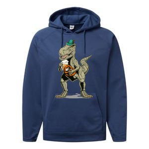 Funny Oktoberfest Tyrannosaurus Rex T Rex Dinosaur Performance Fleece Hoodie