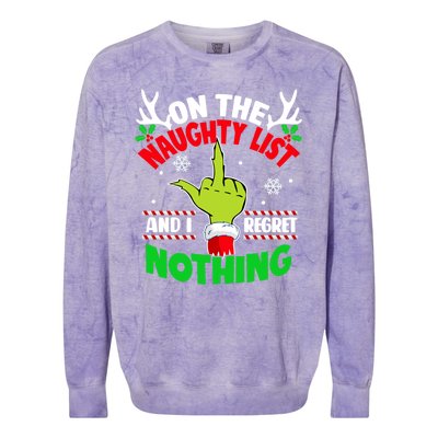 Funny On The List Of Naughty And I Regret Nothing Christmas Colorblast Crewneck Sweatshirt