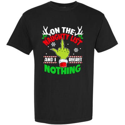 Funny On The List Of Naughty And I Regret Nothing Christmas Garment-Dyed Heavyweight T-Shirt