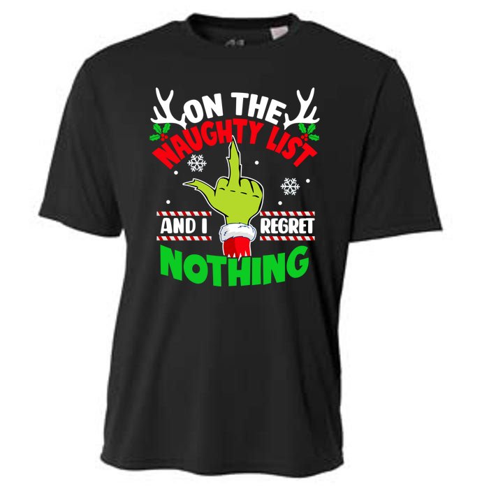 Funny On The List Of Naughty And I Regret Nothing Christmas Cooling Performance Crew T-Shirt