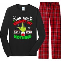 Funny On The List Of Naughty And I Regret Nothing Christmas Long Sleeve Pajama Set