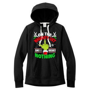 Funny On The List Of Naughty And I Regret Nothing Christmas Women's Fleece Hoodie