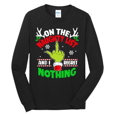 Funny On The List Of Naughty And I Regret Nothing Christmas Tall Long Sleeve T-Shirt