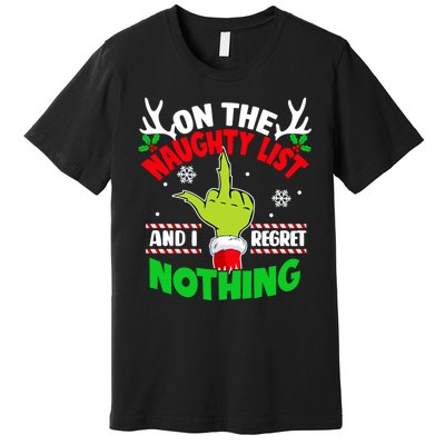 Funny On The List Of Naughty And I Regret Nothing Christmas Premium T-Shirt