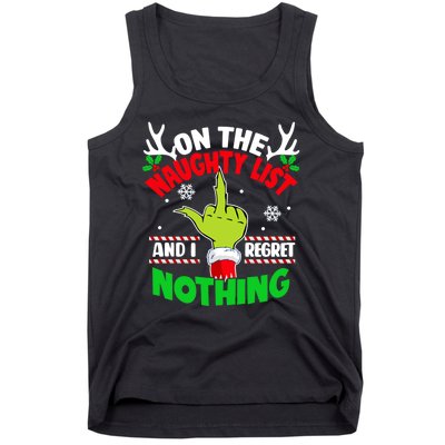 Funny On The List Of Naughty And I Regret Nothing Christmas Tank Top