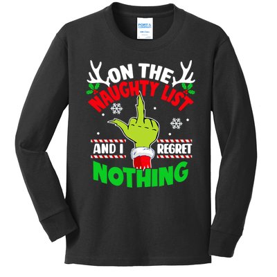 Funny On The List Of Naughty And I Regret Nothing Christmas Kids Long Sleeve Shirt