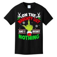 Funny On The List Of Naughty And I Regret Nothing Christmas Kids T-Shirt