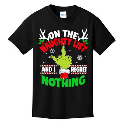 Funny On The List Of Naughty And I Regret Nothing Christmas Kids T-Shirt