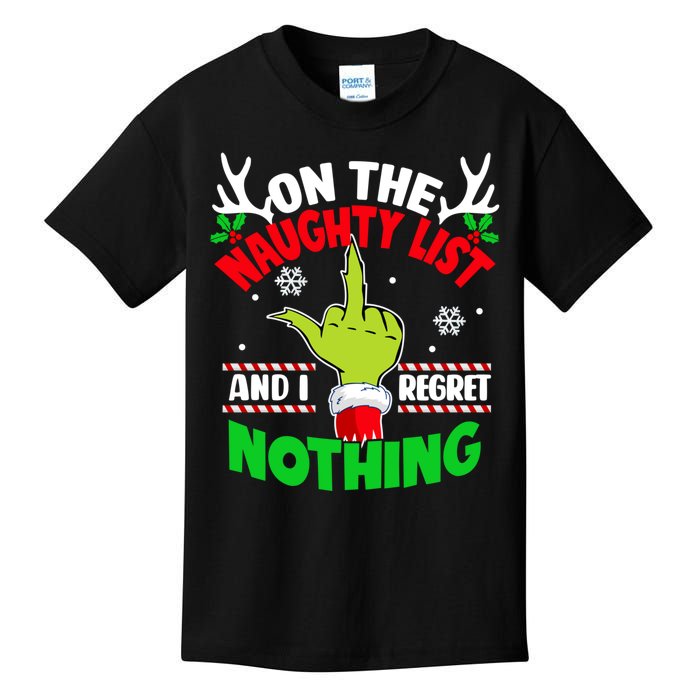 Funny On The List Of Naughty And I Regret Nothing Christmas Kids T-Shirt