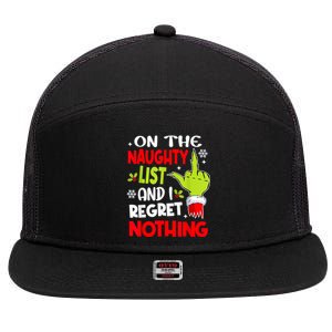 Funny On The List Of Naughty And I Regret Nothing Christmas 7 Panel Mesh Trucker Snapback Hat