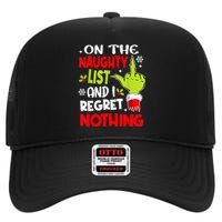 Funny On The List Of Naughty And I Regret Nothing Christmas High Crown Mesh Back Trucker Hat