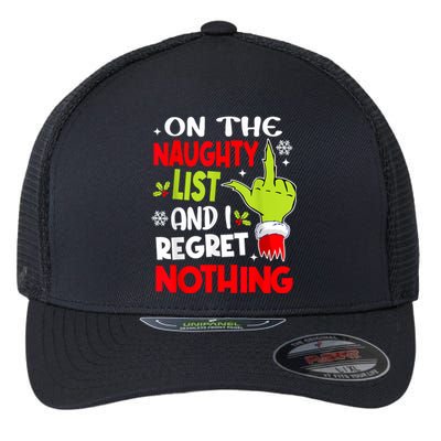 Funny On The List Of Naughty And I Regret Nothing Christmas Flexfit Unipanel Trucker Cap