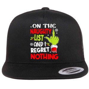 Funny On The List Of Naughty And I Regret Nothing Christmas Flat Bill Trucker Hat