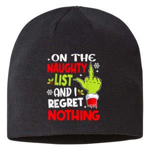 Funny On The List Of Naughty And I Regret Nothing Christmas Sustainable Beanie