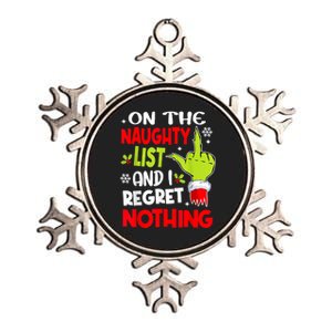 Funny On The List Of Naughty And I Regret Nothing Christmas Metallic Star Ornament