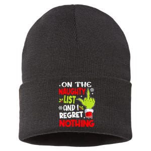 Funny On The List Of Naughty And I Regret Nothing Christmas Sustainable Knit Beanie