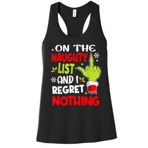 Funny On The List Of Naughty And I Regret Nothing Christmas Women's Racerback Tank