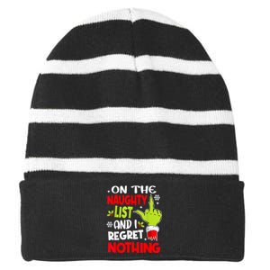 Funny On The List Of Naughty And I Regret Nothing Christmas Striped Beanie with Solid Band