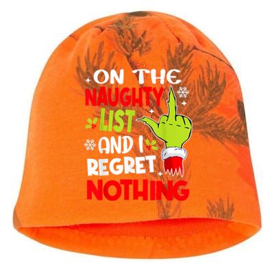 Funny On The List Of Naughty And I Regret Nothing Christmas Kati - Camo Knit Beanie