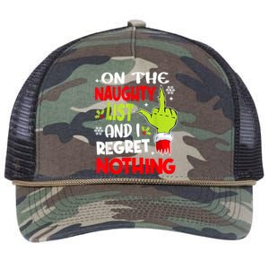 Funny On The List Of Naughty And I Regret Nothing Christmas Retro Rope Trucker Hat Cap