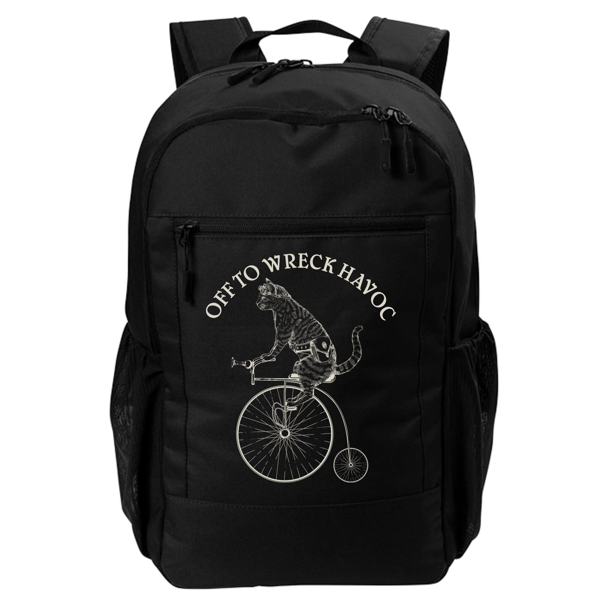 Funny Old Timey Vintage Cat Off To Wreck Havoc Backpack