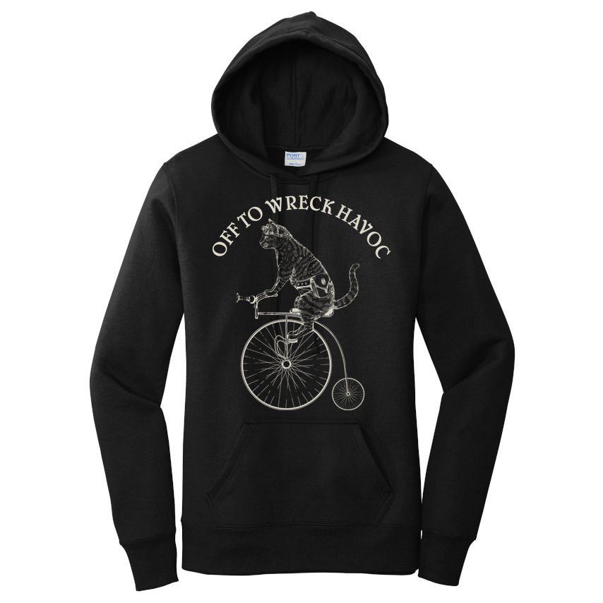 Funny Old Timey Vintage Cat Off To Wreck Havoc Women's Pullover Hoodie