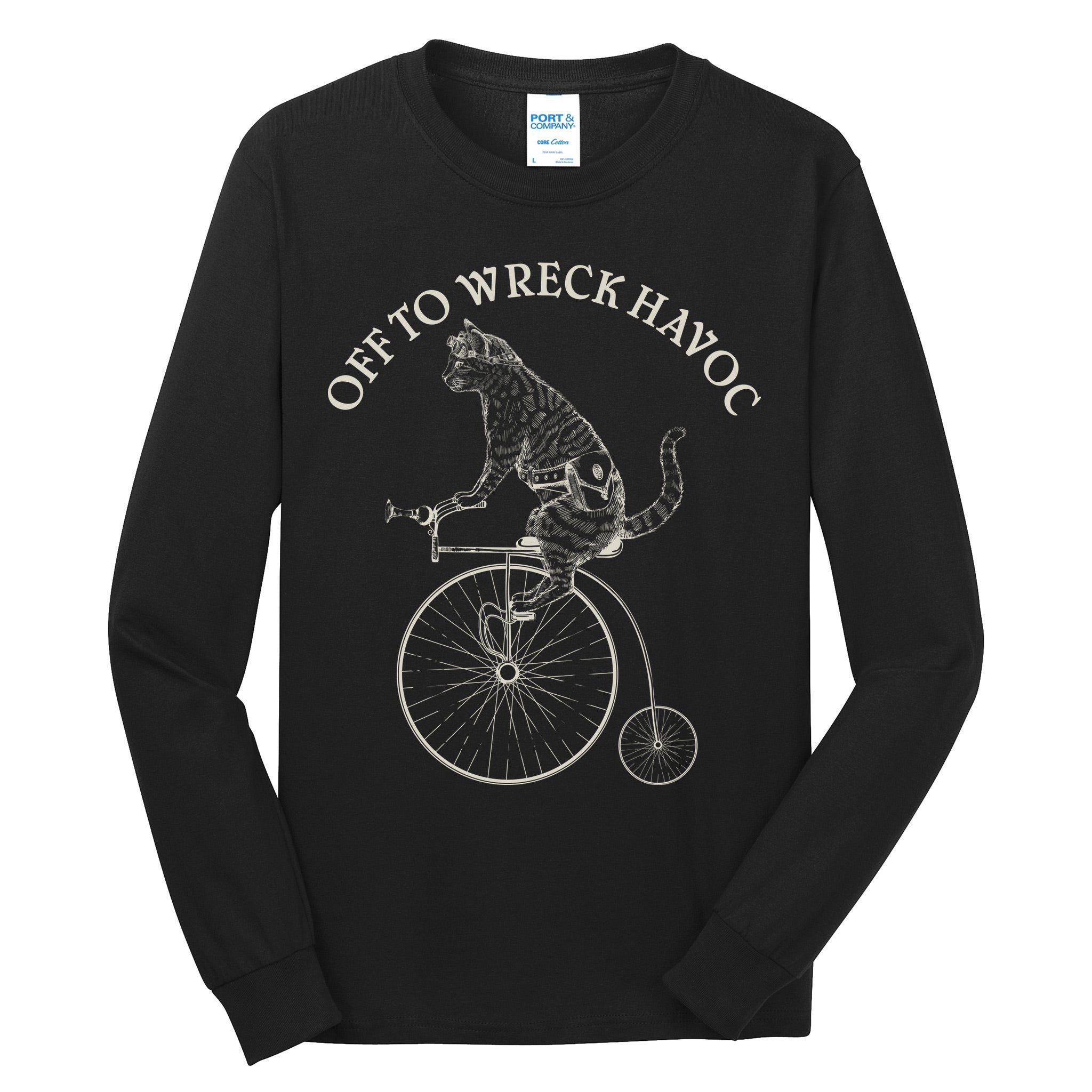 Funny Old Timey Vintage Cat Off To Wreck Havoc Tall Long Sleeve T-Shirt