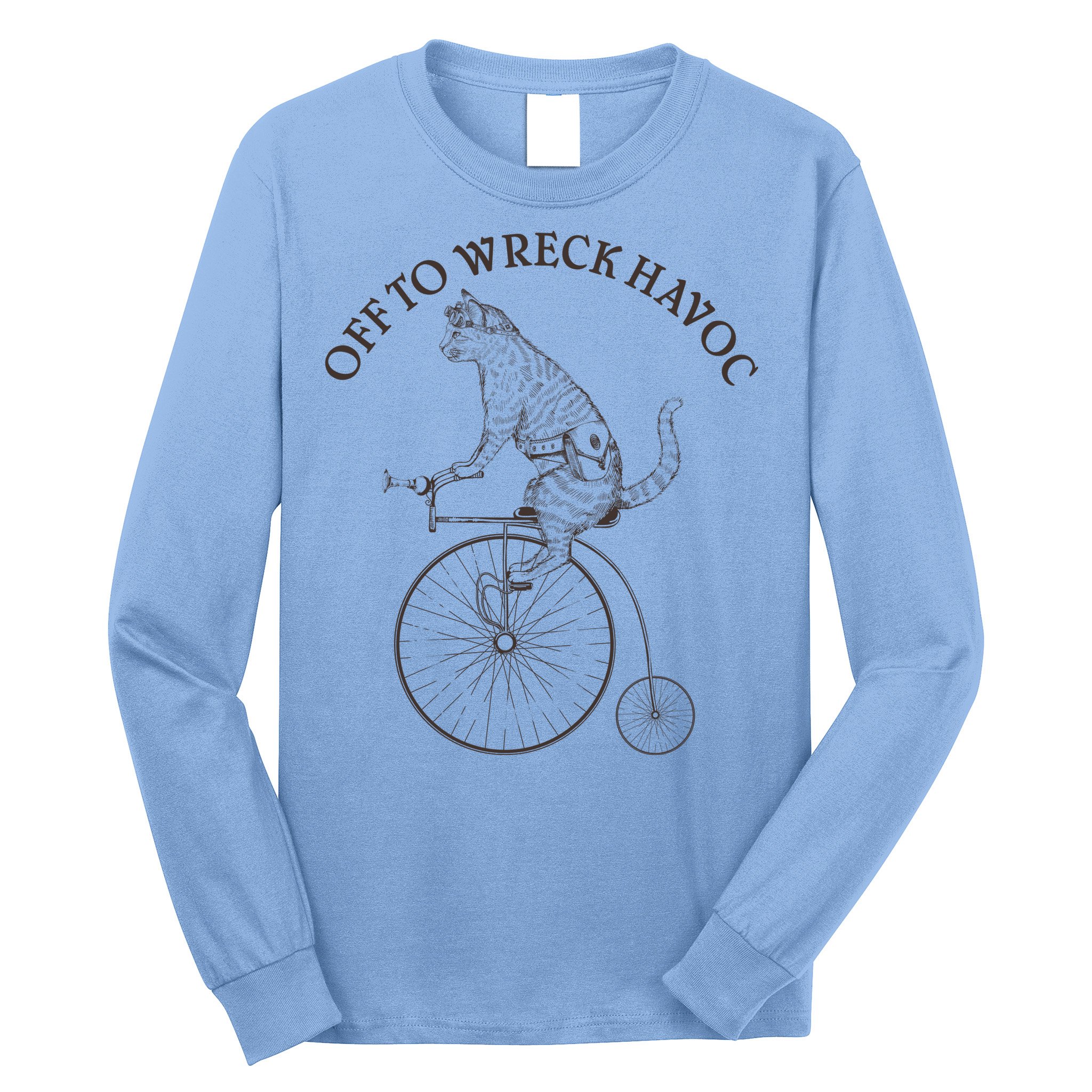 Funny Old Timey Vintage Cat Off To Wreck Havoc Long Sleeve Shirt