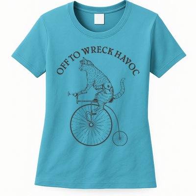 Funny Old Timey Vintage Cat Off To Wreck Havoc Womens T-Shirt
