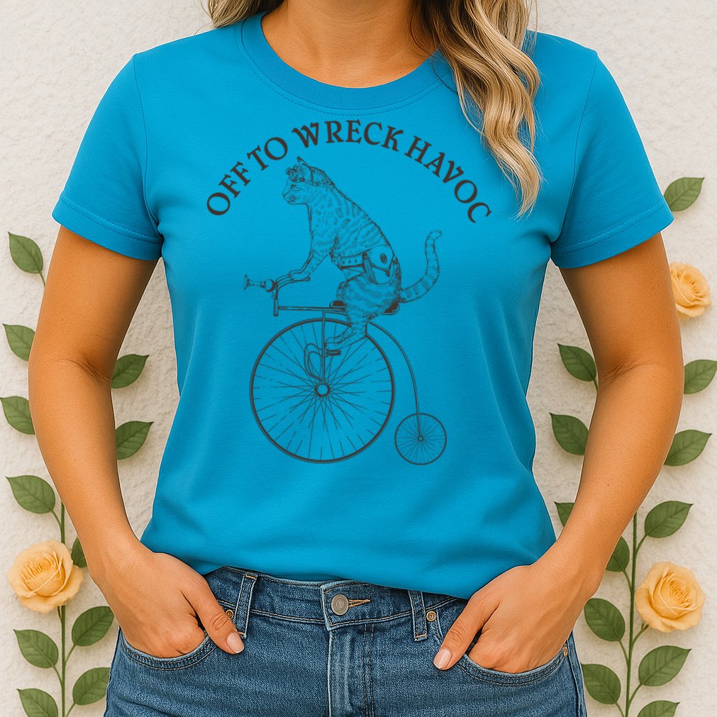Funny Old Timey Vintage Cat Off To Wreck Havoc Womens T-Shirt