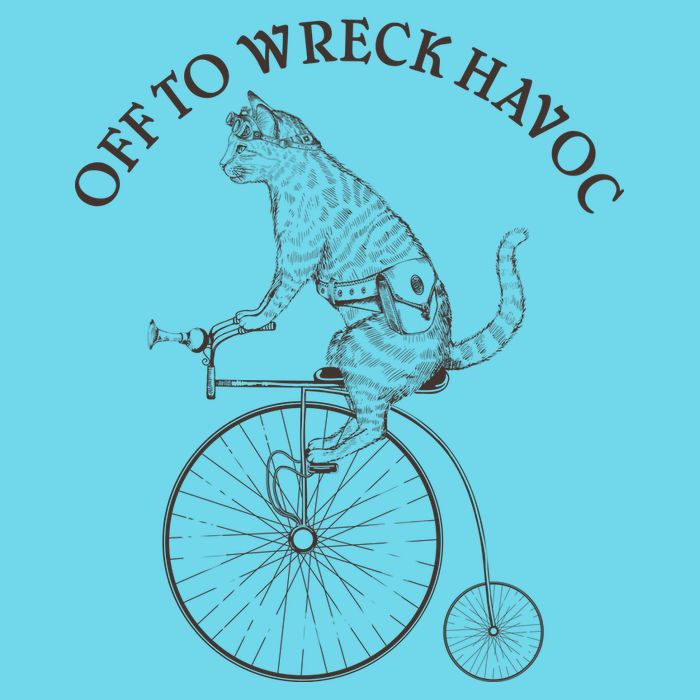 Funny Old Timey Vintage Cat Off To Wreck Havoc Womens T-Shirt