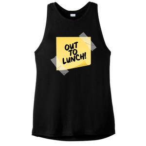 Funny Out To Lunch Taped Note Ladies PosiCharge Tri-Blend Wicking Tank