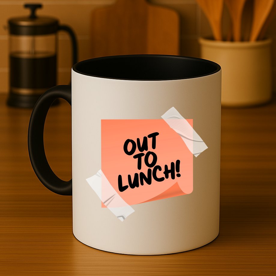 Funny Out To Lunch Taped Note Mug