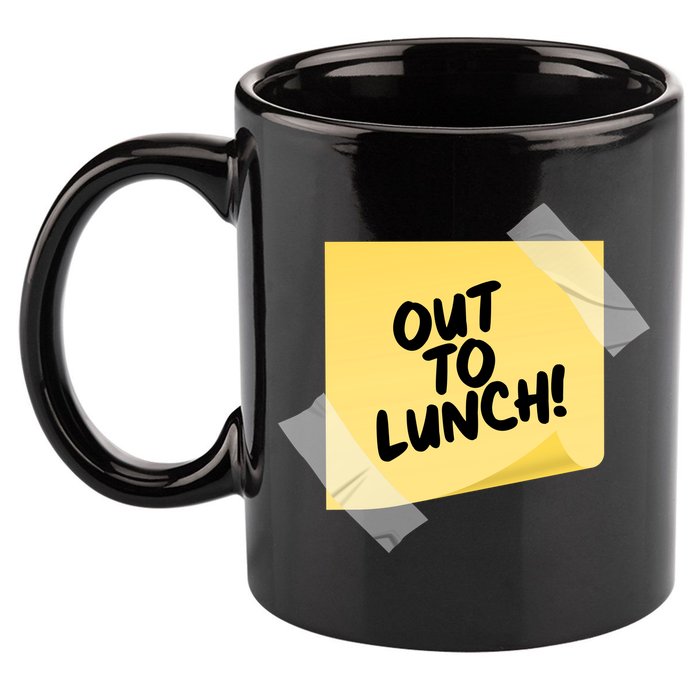 Funny Out To Lunch Taped Note 11oz C Handle Ceramic Mug