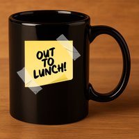 Funny Out To Lunch Taped Note 11oz C Handle Ceramic Mug