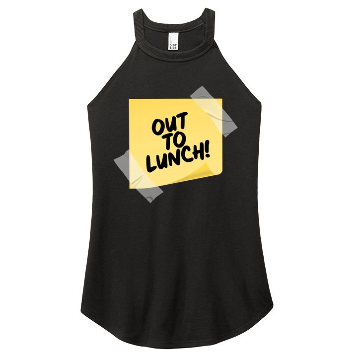 Funny Out To Lunch Taped Note Women's Perfect Tri Rocker Tank