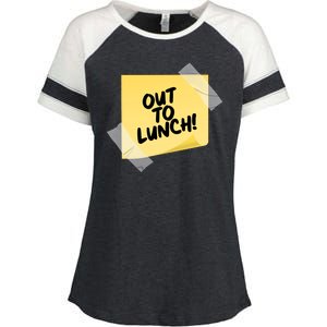 Funny Out To Lunch Taped Note Enza Ladies Jersey Colorblock Tee